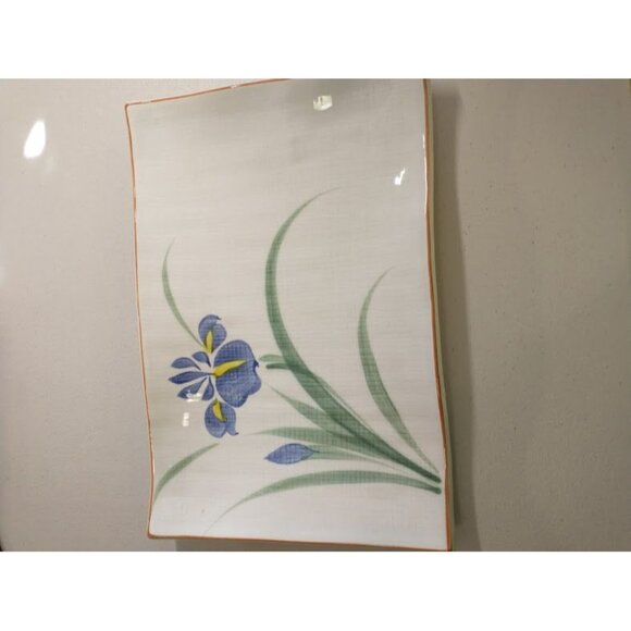Vintage Japanese Iris Ceramic Serving Tray - Sushi Tray - Rectangular Plate - Picture 3 of 6